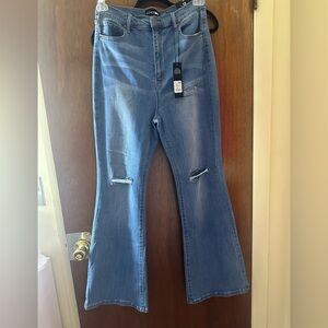 Fashion Nova Distressed Denim Flare Jeans